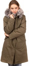 Women’s Yves Salomon Army Green Lined Parka Coat Size L To Fit Uk 14 Bnwt