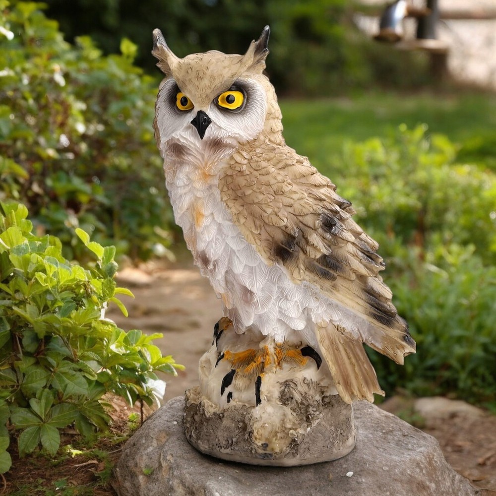 Owl Statue 7 inches, White Bird Figurine, Outdoor Garden Sculpture