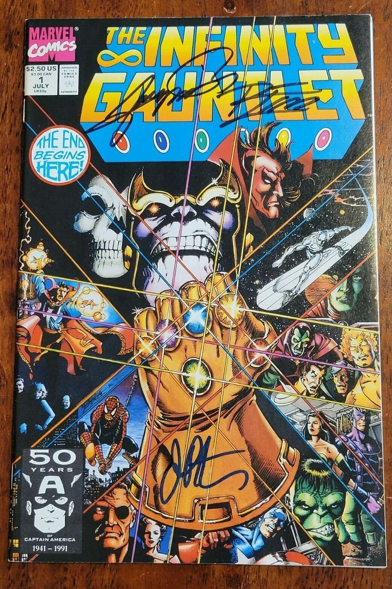 Infinity Gauntlet #1 Signed George Perez w/pic Jim Starlin, Ron