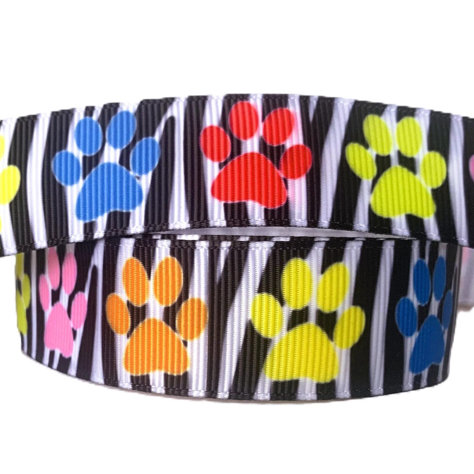 GROSGRAIN RIBBON 7/8" Dog Paw Print Zebra For Gift Decoration Hair bows Collar - Image 2 of 4