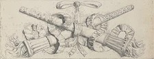 Ornamentist torches and ribbon tied louis XVI style ink drawing circa 1853