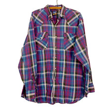Vintage Rock Canyon Bright Plaid Purple Thrashed Western Pearl Snap Shirt XL