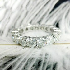2.10Ct Round VVS1 Moissanite Full Eternity Engagement Ring 14K White Gold Plated