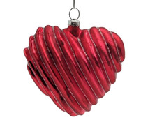 Red Heart Shaped Ornament with Sliver Glitter Stripes