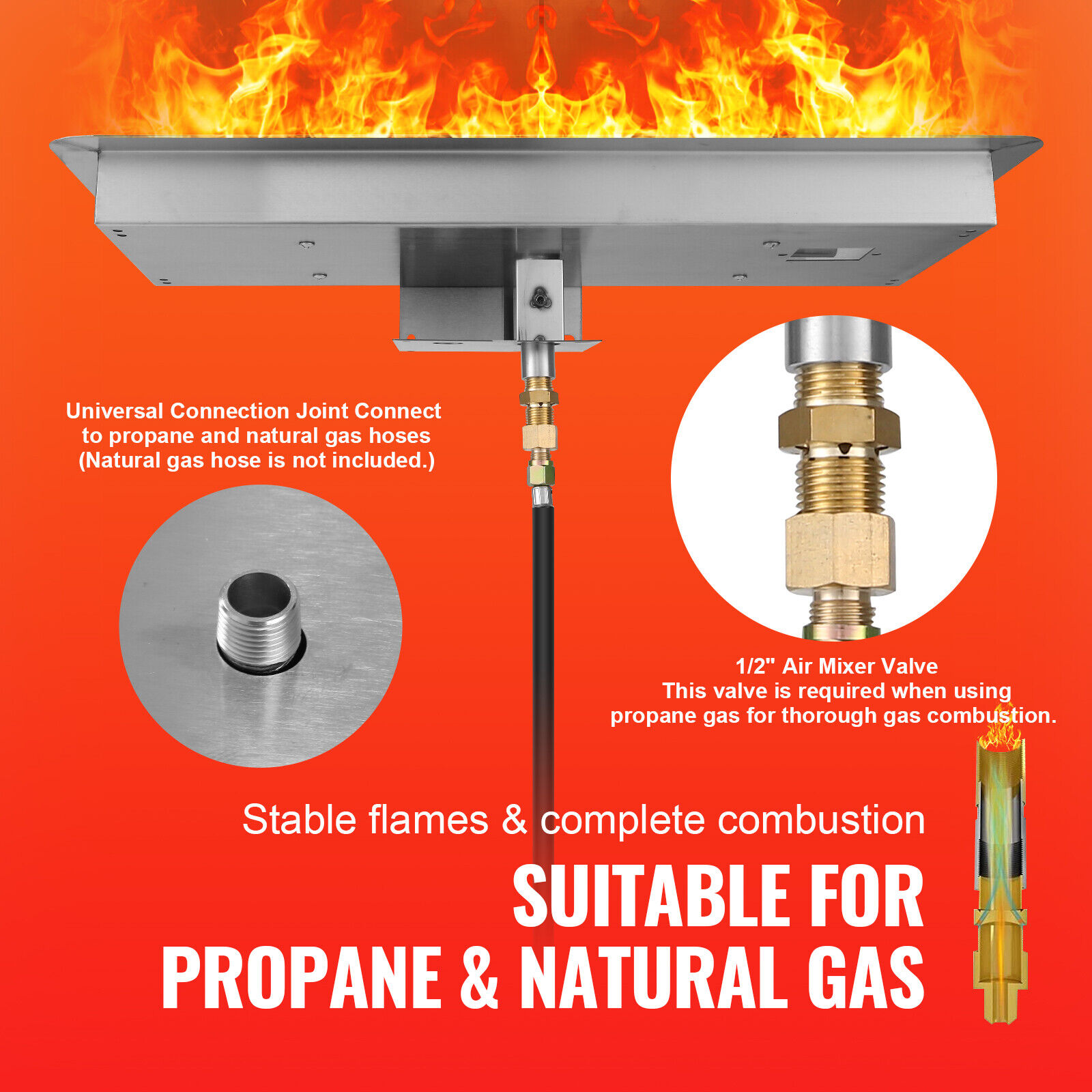 VEVOR 36x12 Inch Drop in Fire Pit Pan Fire Pit H shape Burner Kit vevor-36x12-inch-drop-in-fire-pit-pan-fire-pit-h-shape-burner-kit