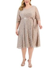 ALEX EVENINGS Plus Size 24W Sequin Lace Dress W/ Belt NWT 189