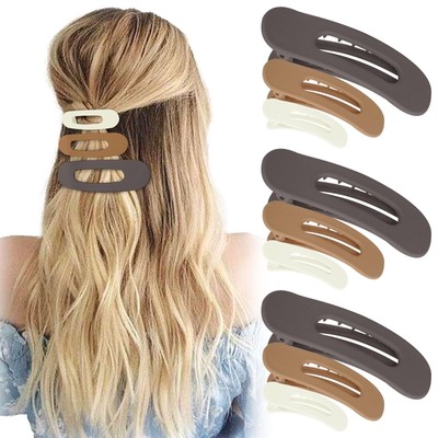 Flat Hair Clips for Women 9 Pack Flat Claw Clips Brown Flat Clips for Hair 3 ...