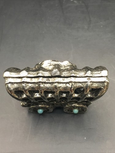 Vintage Silver Tone Turquoise Colored Stones Carriage Wagon Bolo Tie Clasp - Picture 3 of 7