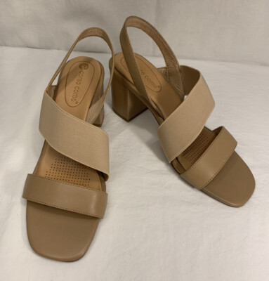 Corso Como Women s Hally 2 Block Heel Sandals  Size 8M Nude w/Elastic Strap