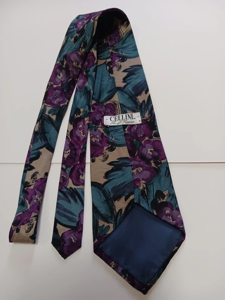 Cellini для J Riggins #1 розовато-коричневый синий цветы абстрактный принт мужской галстук - Изображение 2 из 2