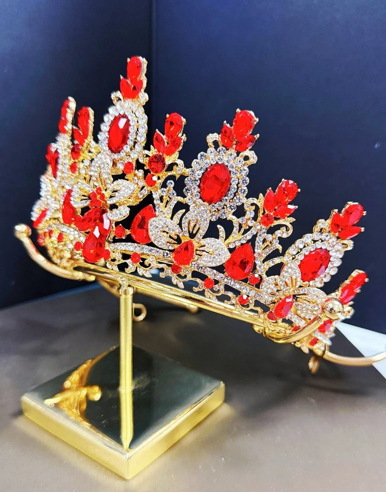 Princess Flower Crown, Floral Tiara, Birthday Party Crown, Red Crystal Tiara - Image 4 of 4