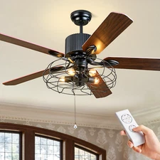 52" Industrial Reversible Ceiling Fan Remote Chandelier 3 Speed 5-Lights Fixture