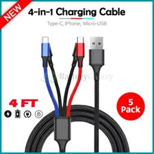 5X Fenzer Multi Charging Cable, 4FT 4 in 1, USB Charger Type C/Micro USB/IPhone