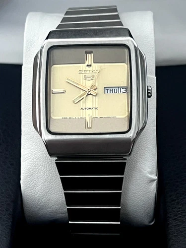 Seiko 5 Automatic 6309 569A Gold Square TV 37MM Dial Day Date Vintage Watch 1982