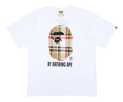 A Bathing Ape Bape Check by Bathing Tee White/Beige Size Large Brand New in Bag