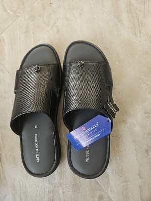 NEW Premium British Walkers Black Leather Slip-On Sandals Men's Size 11