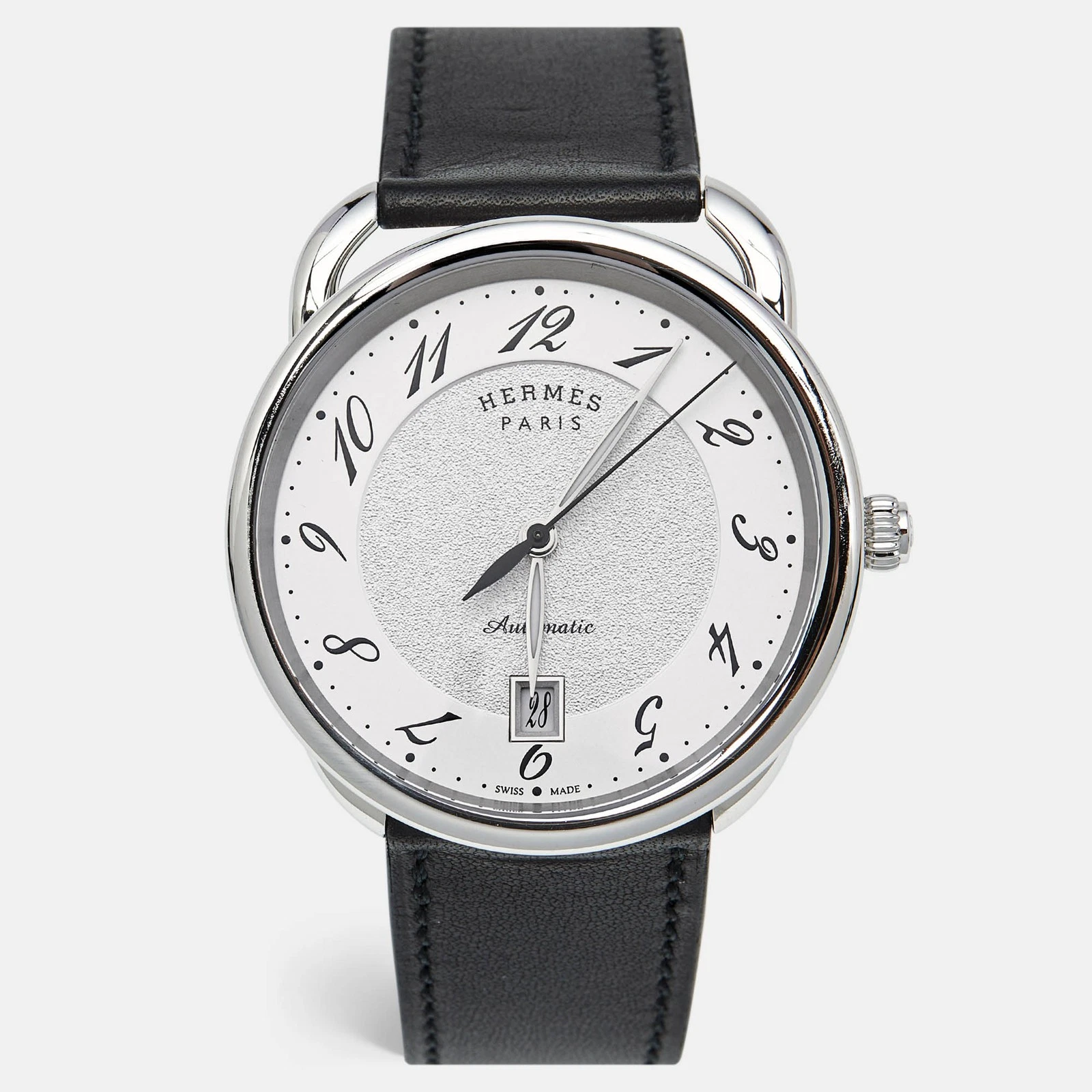 HERMÈS Orologio da polso uomo Hermes quadrante argento acciaio inox pelle Arceau AR7.710 41 mm
