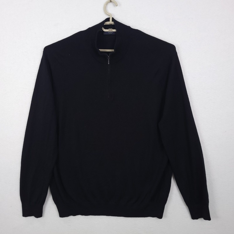 Charles Tyrwhitt Quarter Zip Men 3XL Navy Blue Merino Wool Sweater Luxury Office