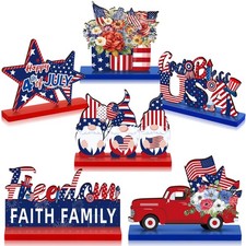 6 Pcs 4th of July Wooden Table Decor Patriotic Table Centerpiece Sign Indepen...