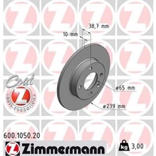 ZIMMERMANN 2x Bremsscheibe hinten Ø239 mm Voll für VW Golf II 19E 1G1 1.3 Polo