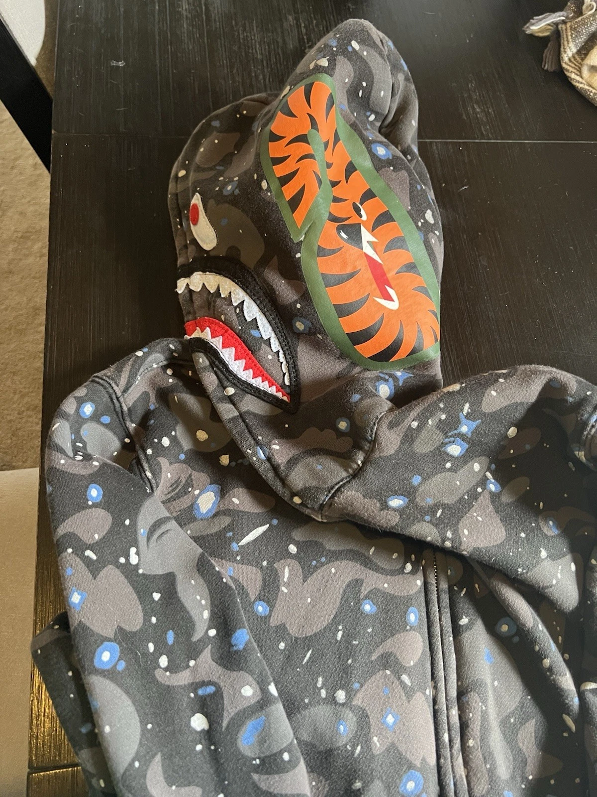 A Bathing Ape Bape Shark Camo Jacket Black Size SML Full zip Nice!! - product detail image 3