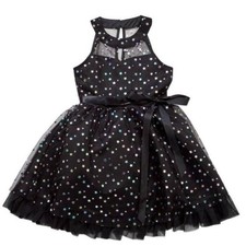 RARE EDITIONS Big Girl's 8 Star Mesh Satin Illusion Neck Dress NWT 68