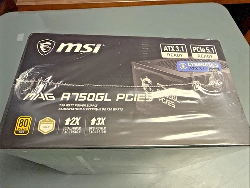 MSI MAG A750GL PCIe5 750W 80+ Gold ATX 3.1 Ready Full Modular PSU – New Sealed