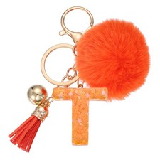 Alphabet Initial Letter Keychain Letter-T Cute Heart Resin Keyrings Orange