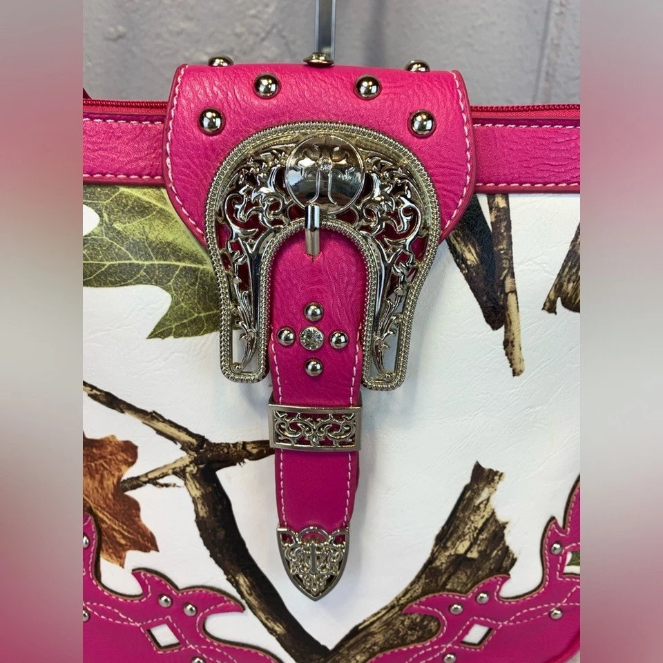 Bolso Bandolera Vaquera de Moda Rosa Camuflado Cuero Sintético Oculto Occidental Foto 3 de 4