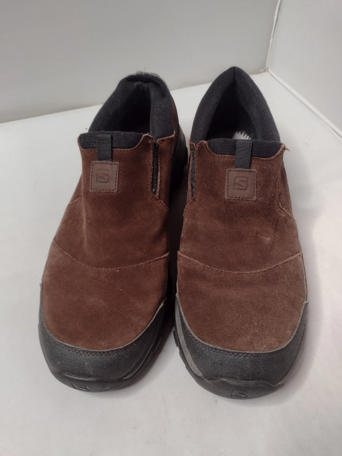 Salomon scarpe zoccoli da neve uomo 12 scamosciati marroni mocassino slip on escursionismo contragrip Z