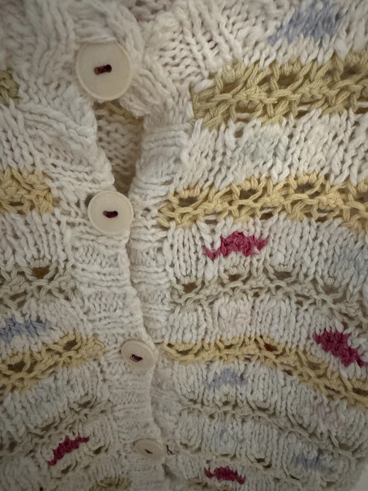 Cárdigan Suéter Tejido a Mano Lauren Hansen De Colección Y2K Talla M Multicolor Crochet Boho Foto 4 de 4