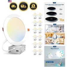 12 Pack 7 Inch 5CCT Ultra-Thin LED Canless Recessed Ceiling Light with Juncti...