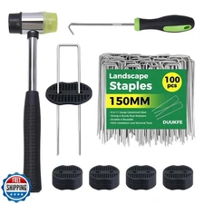 100Pcs Garden Staples +100Pcs Gasket +Pick Hook +Rubber Mallet, 6