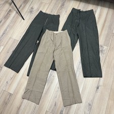 3 Vintage 60s US Military Khaki Trousers 26x30 Army Wool Blend Chino Pants