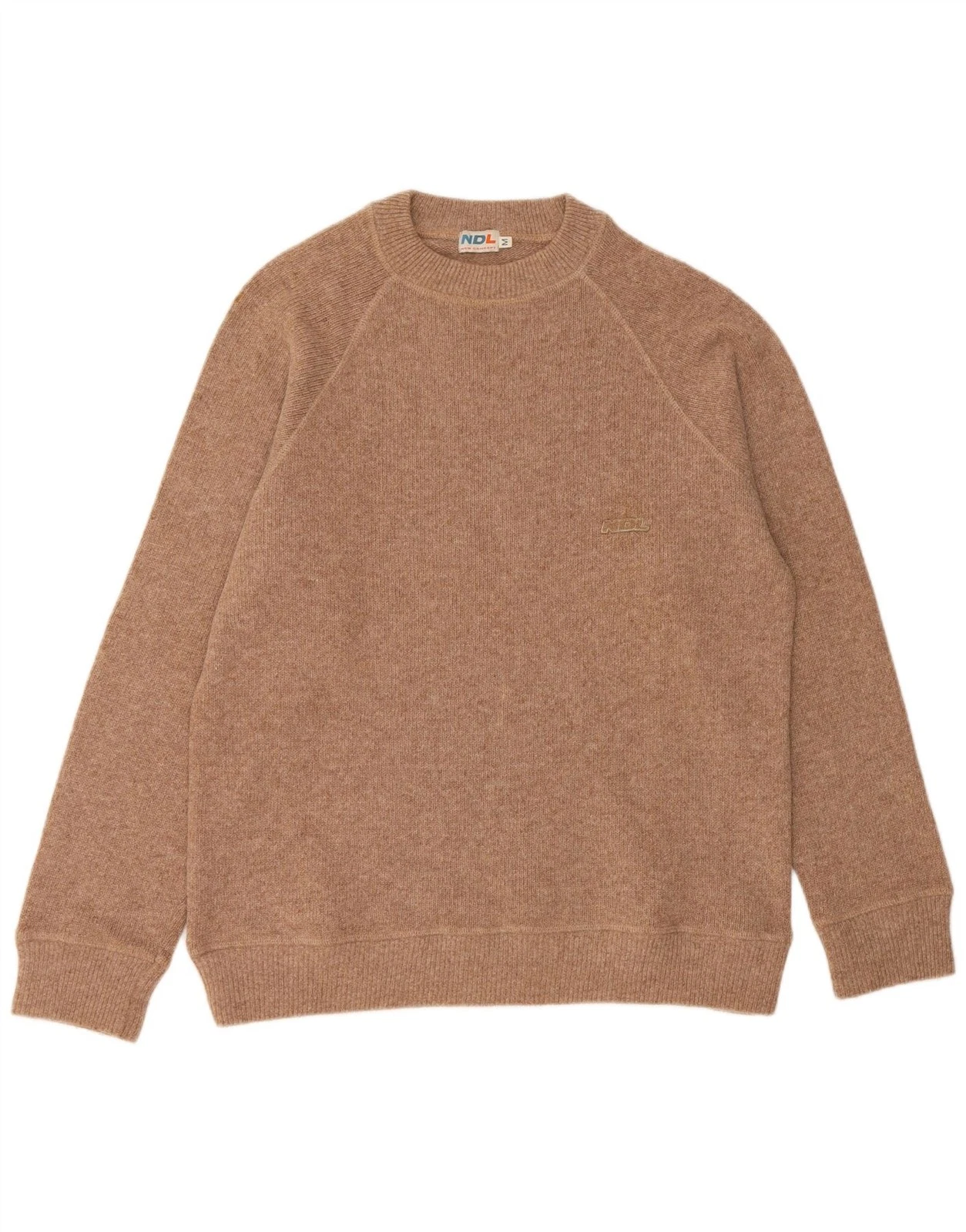 Vintage Mens Crew Neck Jumper Sweater Medium Beige Wool BQ26