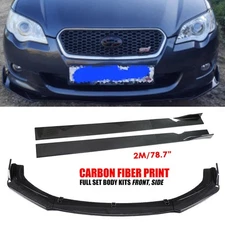 For Subaru Front Bumper Lip Spoiler Splitter Side Skirt Carbon Fiber Painted