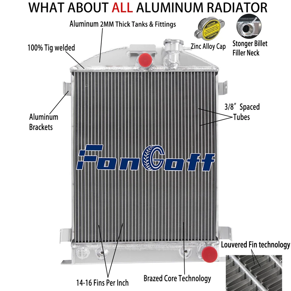 3-Row Aluminum Radiator Shroud Fan fit 1932 ford Model B Base Chevy Engine 3.3L Foto 2 de 4