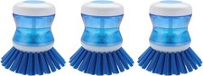 3 Dish Brush with Soap Dispenser for Dishes Pot Pan Kitchen Sink Scrubbing, Blue