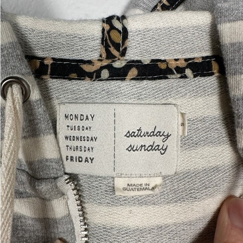 Felpa con cappuccio e zip Anthropologie grigia e bianca a righe misto cotone donna piccola - Foto 5 di 12