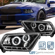 Fit 10-14 Ford Mustang Pearl Black LED Dual Halo Projector Headlights Head Lamps