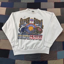 VTG 90s Tultex Super Bowl XXIX Sweatshirt White Chargers vs 49ers USA Made - L