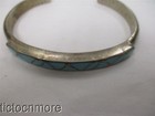 VINTAGE SIGNED SKJ KALLESTEWA NAVAJO INDIAN TURQUOISE GEOMETRIC INLAY CUFF — photo 4
