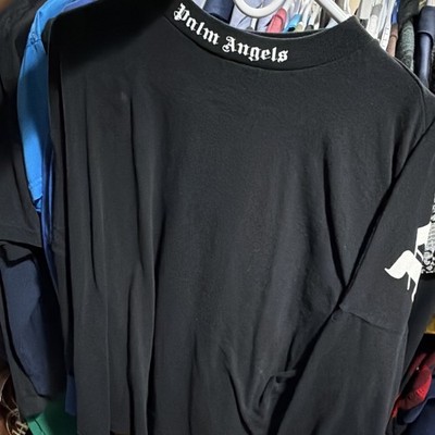 Palm Angels Men s Black Logo Graphic Print Long Sleeve Crew Neck T-Shirt