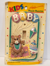 Vintage Baby Nursery Light Switch Cover. Teddy Bear Balloon 80s 90s Hand Painted