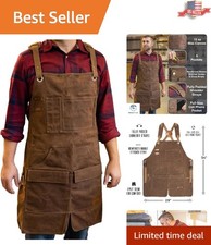 16oz Heavy Duty Waxed Canvas Work Apron - Water-Resistant with 10 Pockets