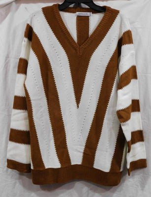 NWOT-Ms. Plus  L/S V Neck Geometric Casual Sweater-Misslook- Khaki- Sz L (Asian)