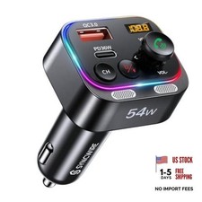 Bluetooth 5.4 FM Transmitter Car Adapter 54W PD 36W 18W Stronger Black