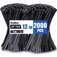 12 Inch 2000 PCS Zip Ties, Cable Ties 50lbs Tensile Strength, Black Zip Ties ...
