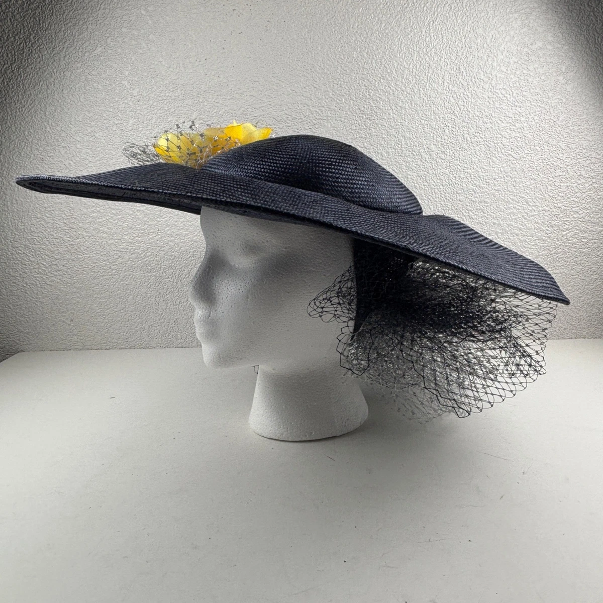 Vintage Sonni San Francisco Womens Navy Blue Wide Brim Hat Bow Kentucky Derby Vintage 1970s Navy Wool Women main image 2