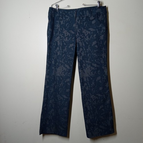 Womyn Sz 14 Wink Pants Navy Blue Cotton Blend Floral Straight Leg Made In USA - Picture 1 of 7